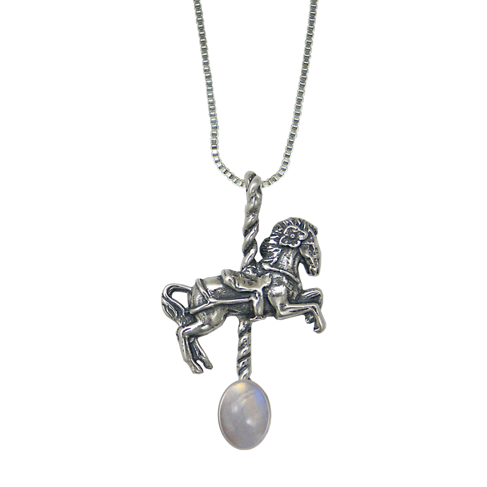 Sterling Silver Carousel Horse Pendant With Rainbow Moonstone